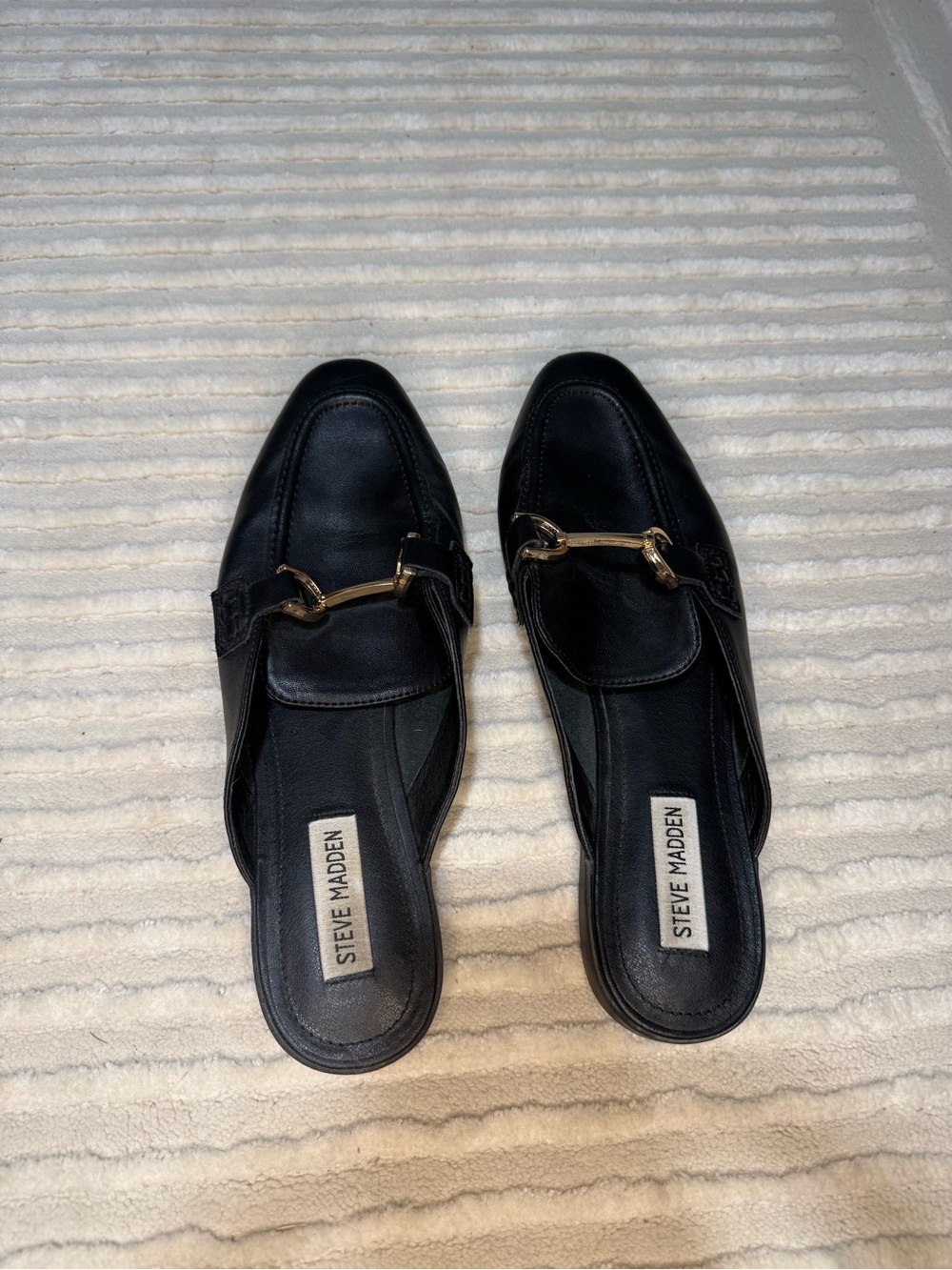 Steve Madden Black Leather Mule Loafers with Gold Horsebit